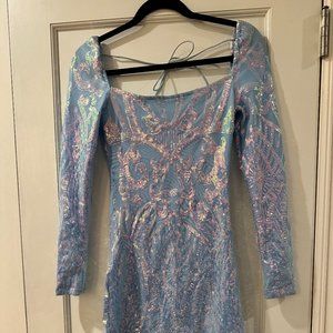 Long Sleeve sparkly light blue mini dress (Molicuty)
